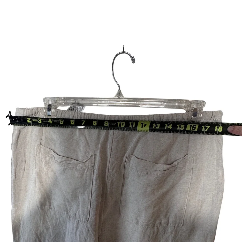 HM Linen Blend Pants Women L‎ Beige Wide Leg Drawstring Lagenlook Natural Fiber